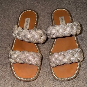 Steve Madden Braided Crystal Double-Strap Slide Sandals - Champagne/Silver